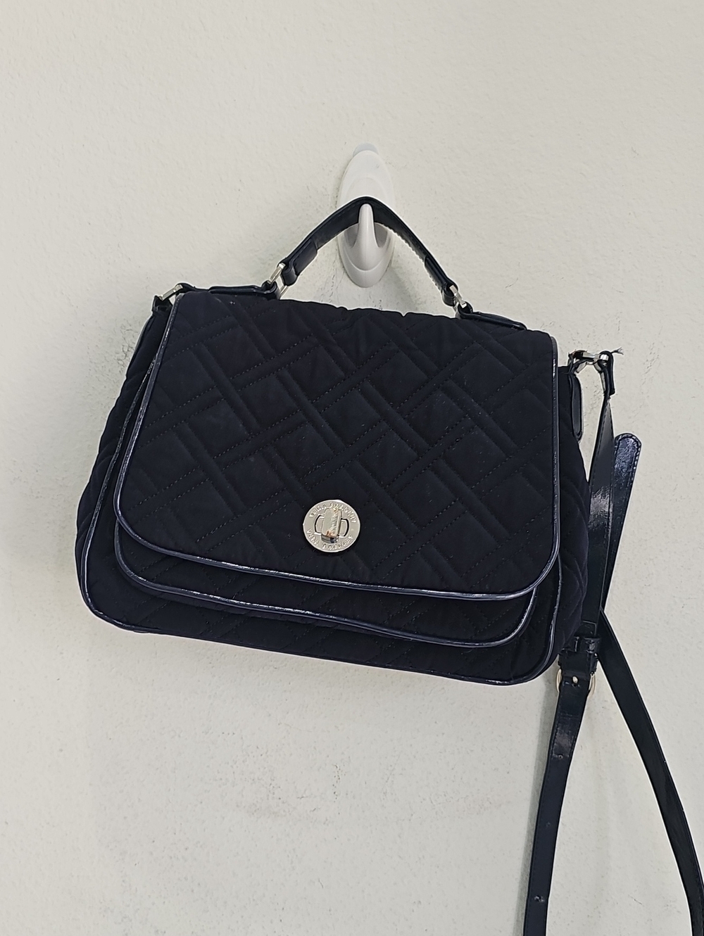 Quilted Top-Handle Crossbody Bag in Black